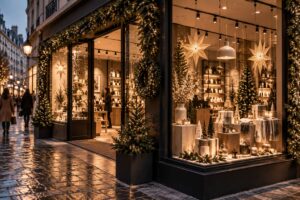 Vitrine noël Eggo dans une rue passante